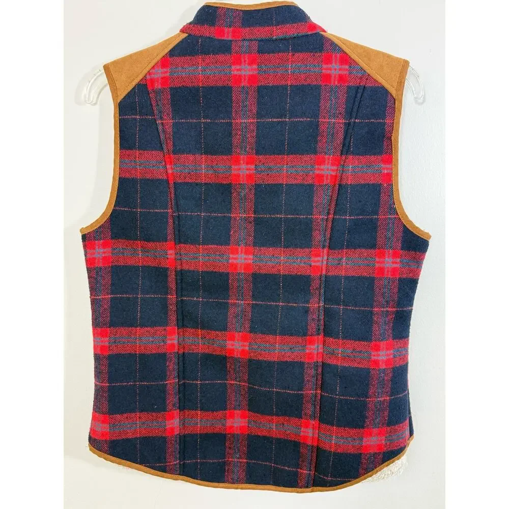 Entro Plaid Sherpa Lined Vest Small Full Cabincore Preppy